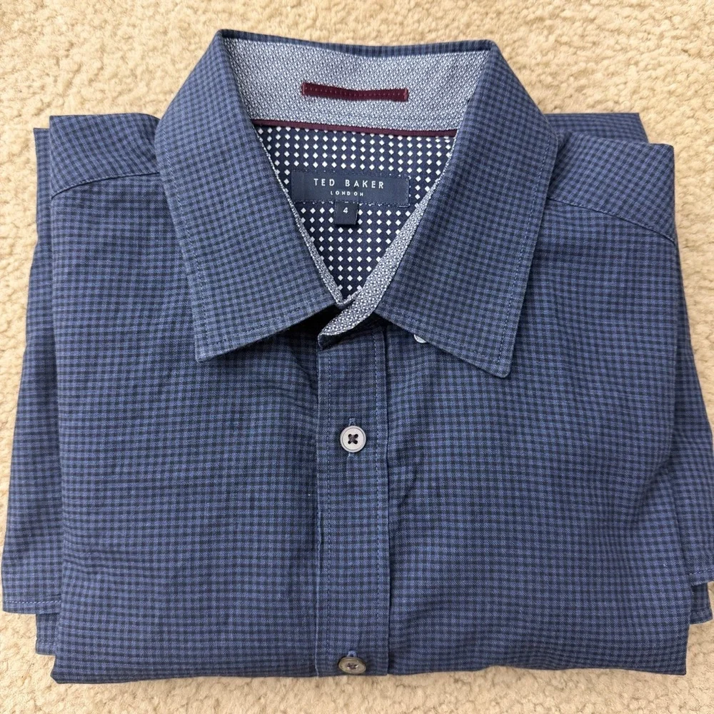 Ted Baker Blue and Black Checkered Button Down Shirt Men's Size 4